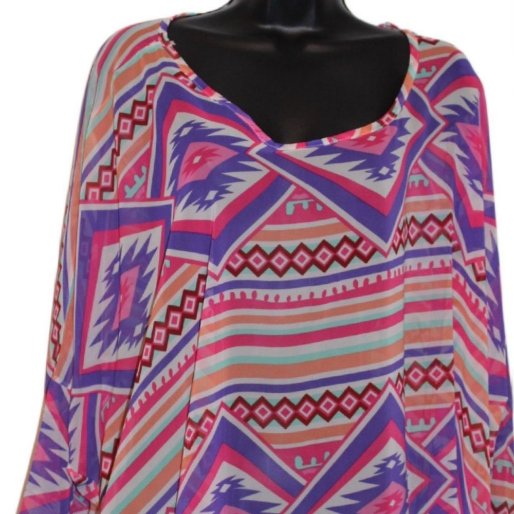 Multi-color Printed Sheer Blouse